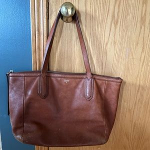 Fossil brown leather tote.
